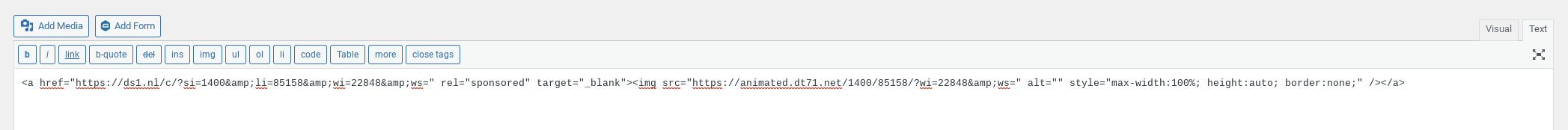 Screenshot van Wordpress teksteditor
