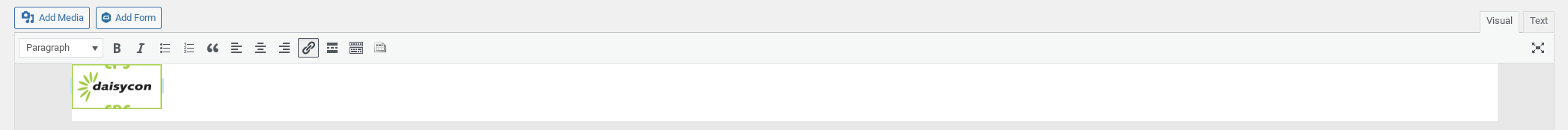 Screenshot van Wordpress visuele editor